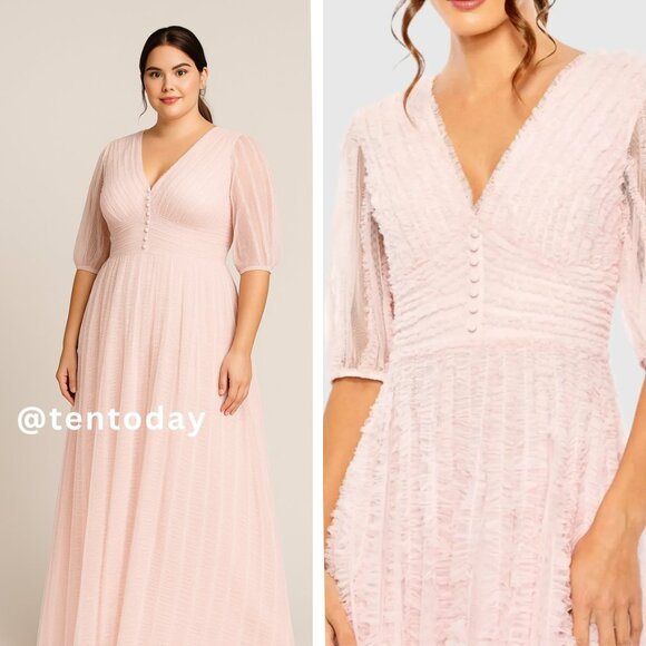 Mac Duggal Dresses & Skirts - Mac Duggal 8050 Size 24 Pastel Pink Ruffled Half Sleeve Long Maxi Gown‎ Dress